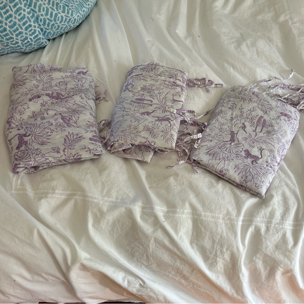 3 purple Roberta roller rabbit jungle monkey blockprint cotton curtains